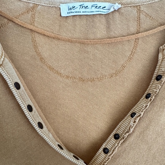 We the Free Long Sleeve Thermal Top V-Neck XS Small Mustard Yellow - Picture 3 of 5